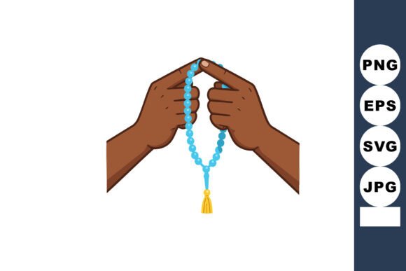 Hands Holding Blue Prayer Beads with Yellow Tassel